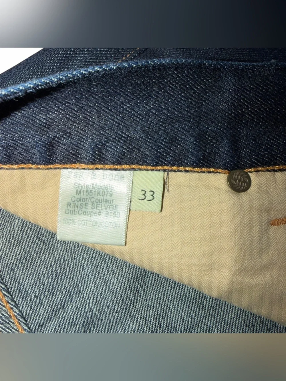Rag & Bone RB15X Slim Straight Jeans Men’s 33 Dark Wash Selvedge Made USA